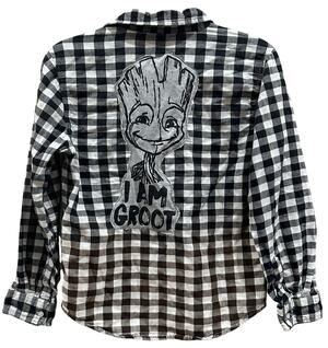 I Am Groot Plaid Flannel Button Down Shirt Kids XL Unique Guardians the Galaxy